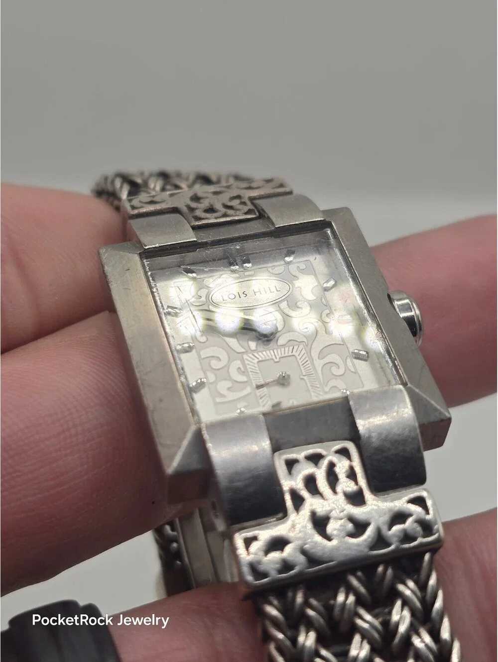 Lois Hill Women’s Swiss Made Quartz Rectangle Silver Dial 925 SILVER Bracelet